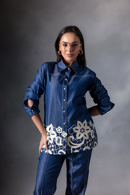 Midnight Blue Denim Patch Shirt
