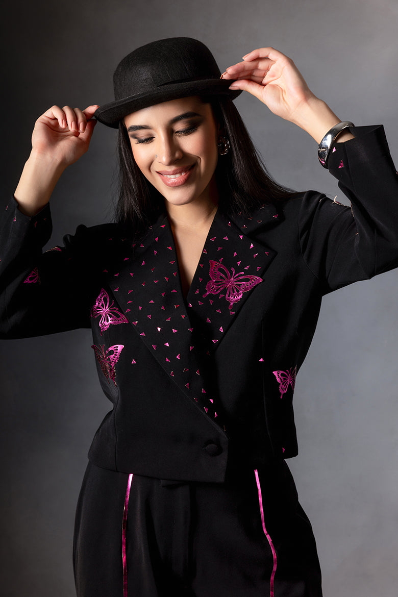 Metallic Butterfly Crop Jacket