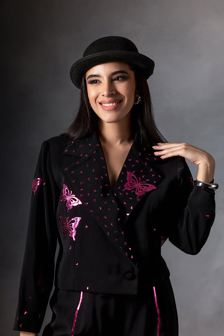 Metallic Butterfly Crop Jacket