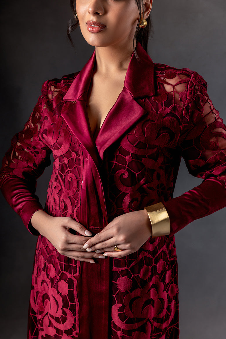 Cherry Structured Cutwork Dress