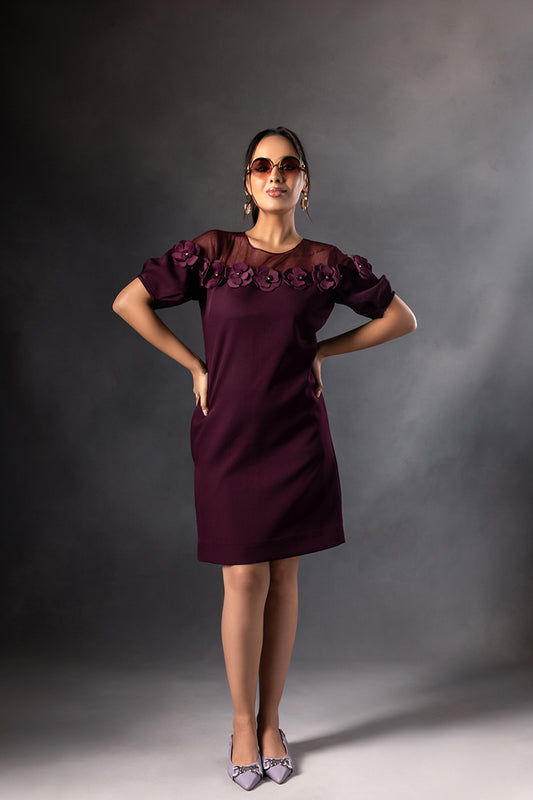 Plum 3D Flower Mini Dress