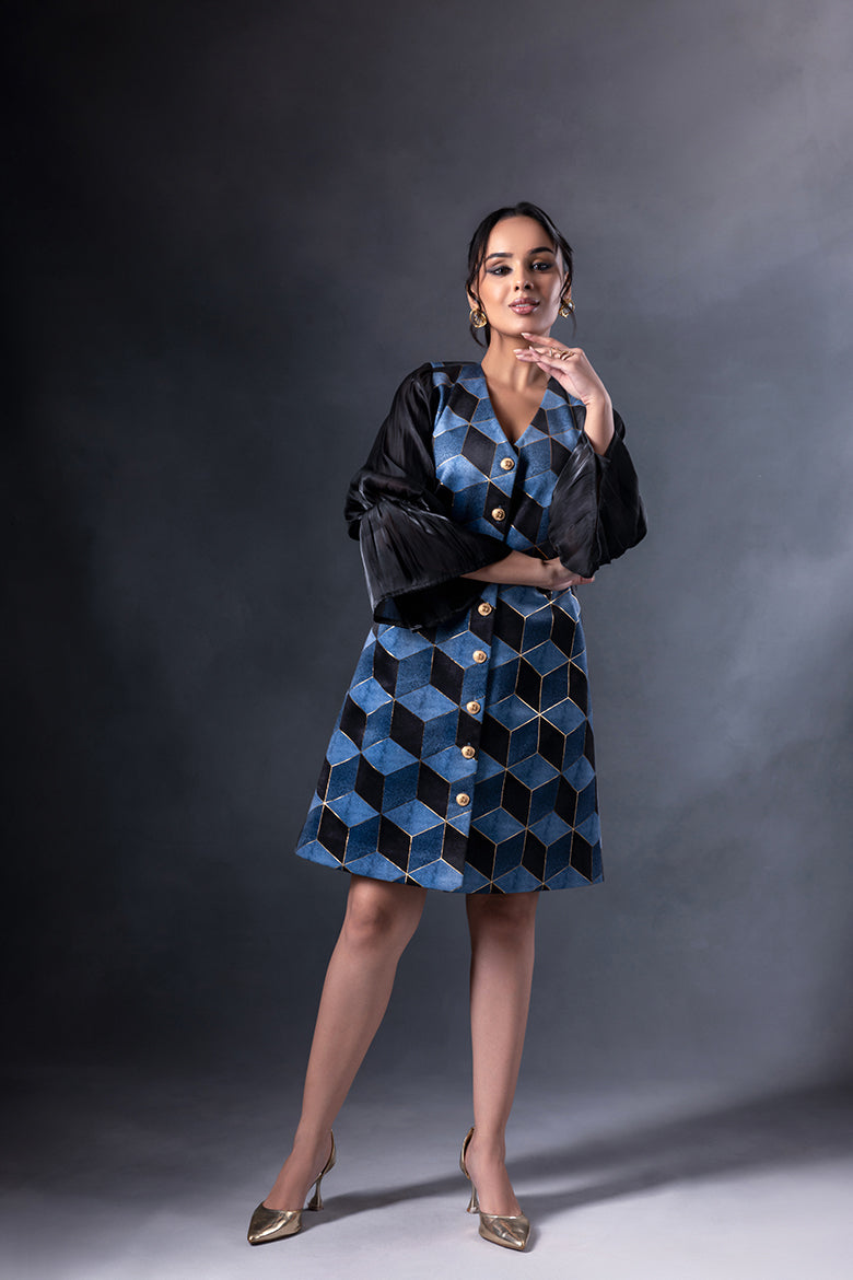 Hexim Blazer Dress with Organza Sleeves