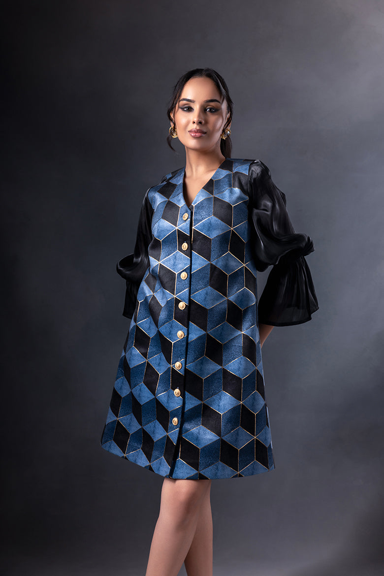 Hexim Blazer Dress with Organza Sleeves
