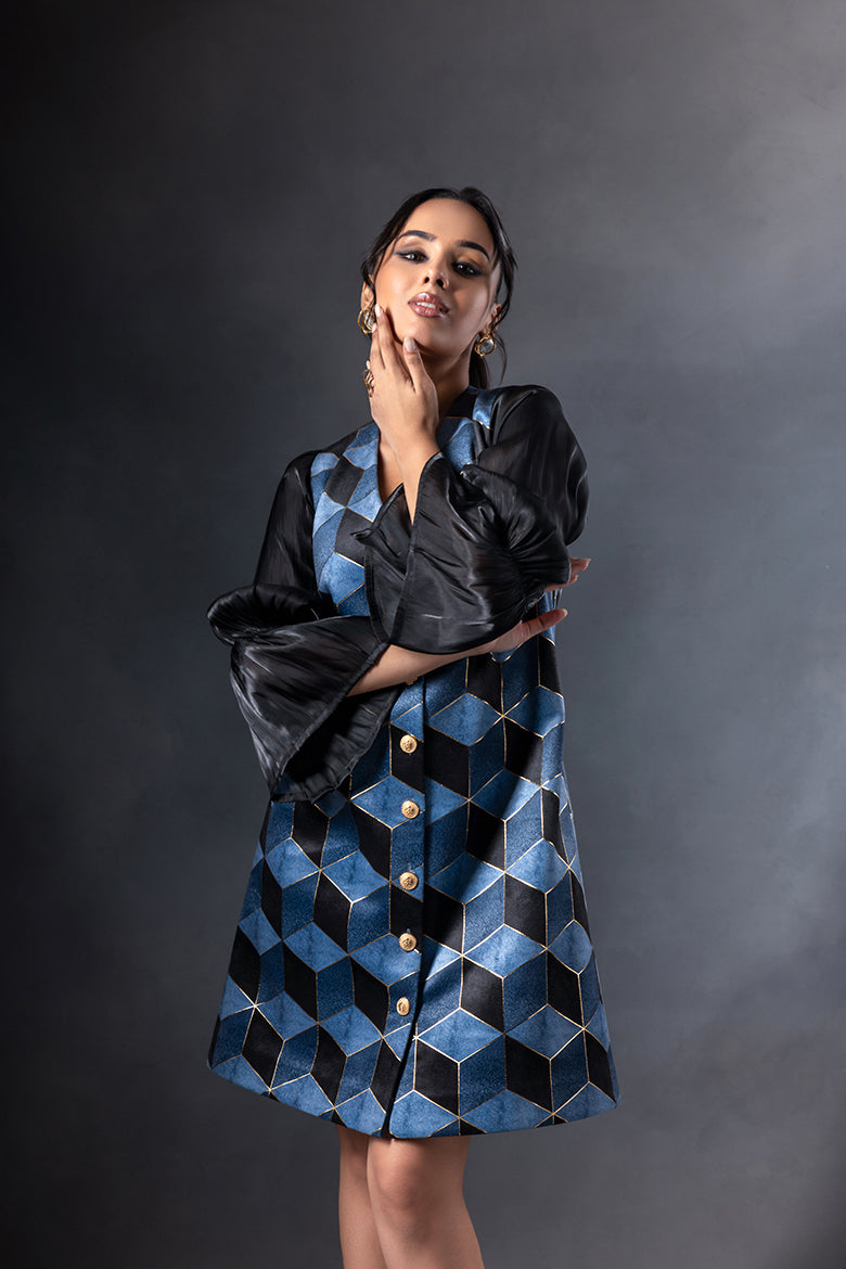 Hexim Blazer Dress with Organza Sleeves