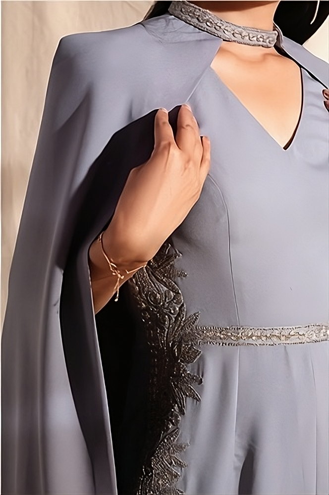 Lilac Caped Embroidered Jumpsuit