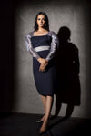 Puffed Sleeved Embroidered Belt Press Dress
