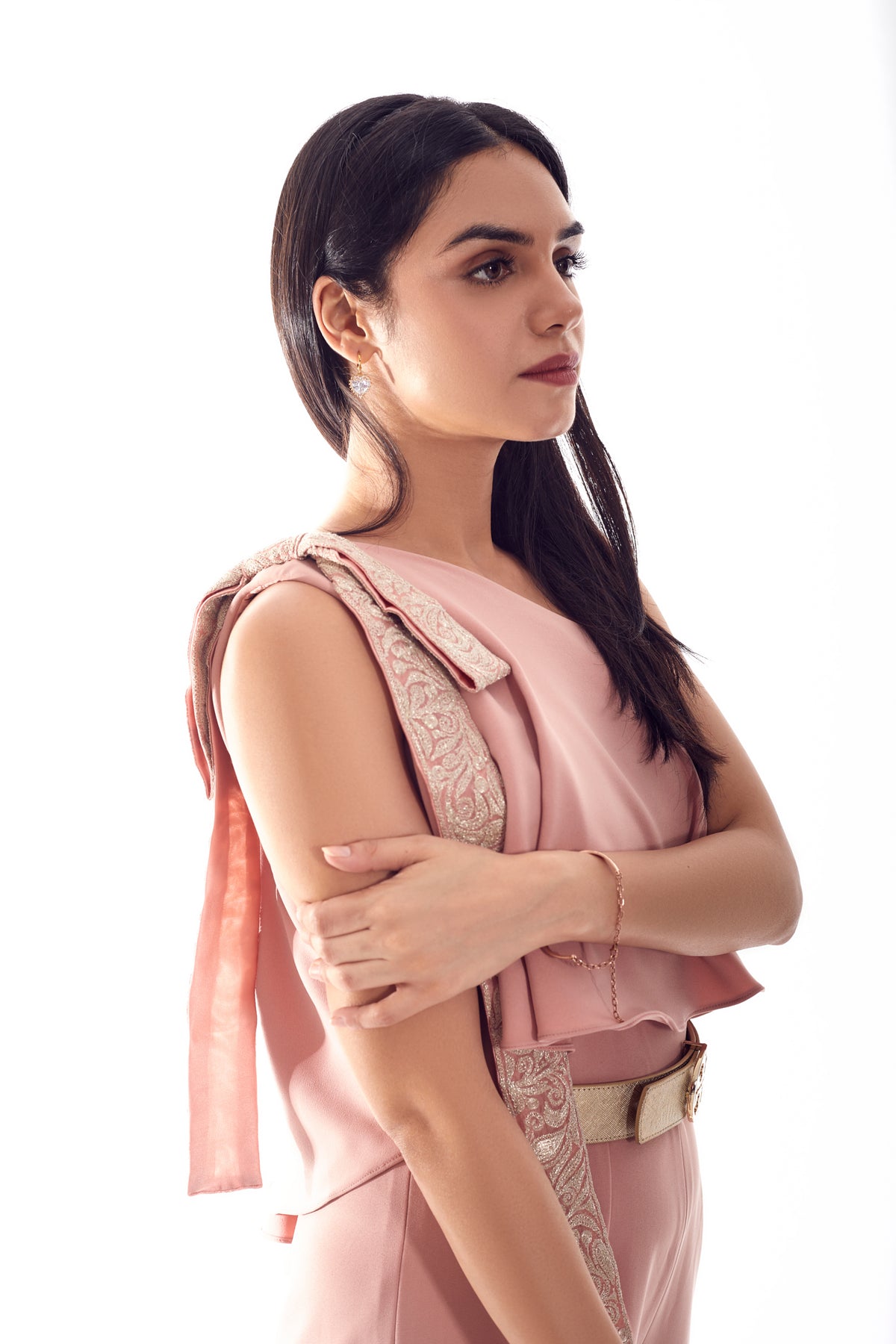 One Shoulder Bow-Tie Pink Jumpsuit